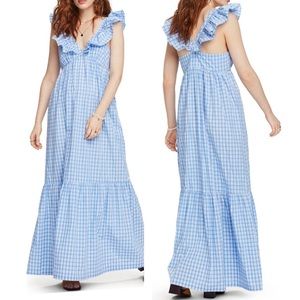 NWT SCOTCH & SODA Ruffle Trim Stripe Maxi Dress In Blue